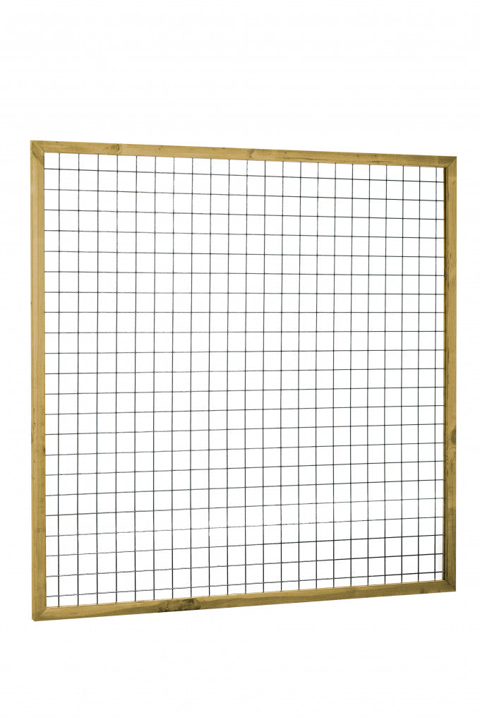Eco gaastrellis met maas 7,5 x 7,5 cm, in grenen raamwerk 4,5 x 4,5 cm, 180 x 180 cm, groen geïmpregneerd.