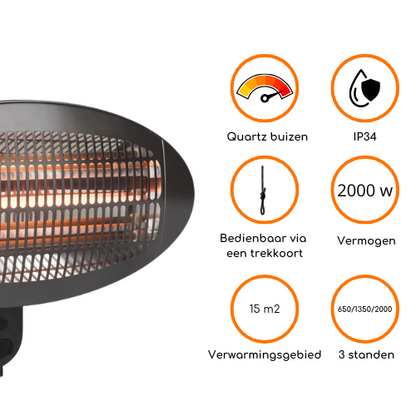 Heatix quartz staand zwart 2000 watt terrasverwarmer