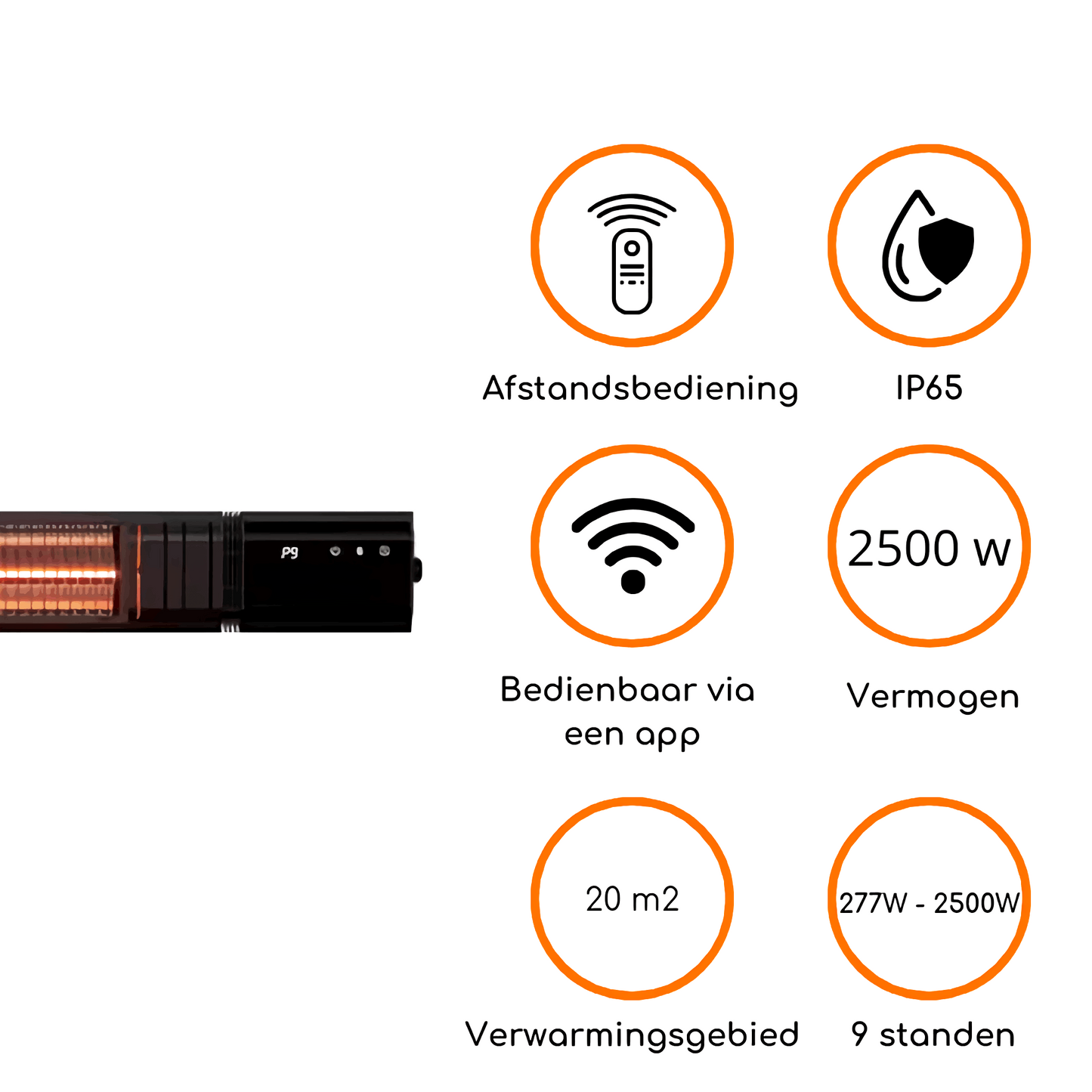 Slimme Wandmodel Heater 2500W | Heatix Terrasverwarmer